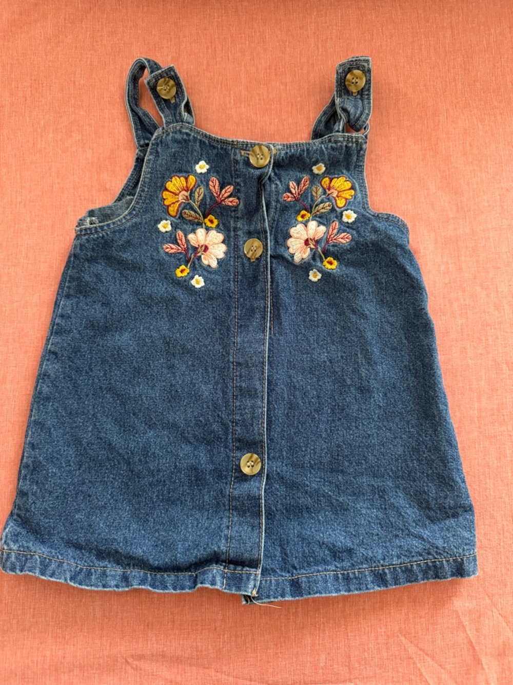 Daisy Fuentes Dark Blue Denim Dress with Floral Embroidery